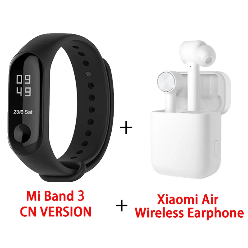 CN add earphone Глобальная версия Xiaomi Mi Band 3 умный Браслет 50 м водонепроницаемый монитор сердечного ритма мужской Браслет фитнес-трекер многоязычный - Цвет: CN add earphone