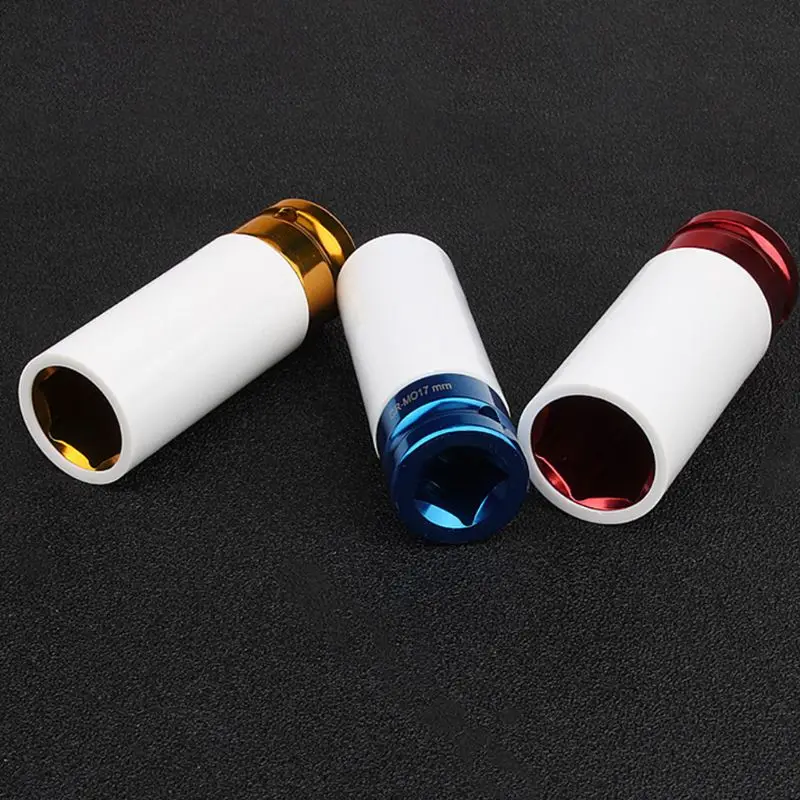 

Car 1/2" 17mm/0.67in 19mm/0.75in 21mm/0.83in Alloy Thin Wall Wheel Nut Deep Impact Socket Drive Set Gift Box Repair Tool
