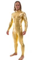 full bodysuit zentai lycra spandex suit for men unitard shiny metallic skin tights gold zentai suit front zip catsuit