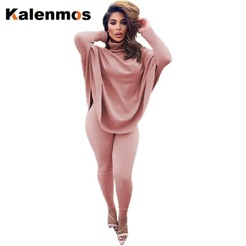 

Kalenmos Spring Autumn Women Two Piece Set Tops Pants Work Elegant Suits Matching Sets Bat Sleeve Solid Sport Tracksuit Outfit