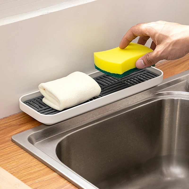 

Kitchen Sink Organizer Tray For Sponge, Soap Dispenser, Scrubber Multifunctional Hollow Drain Tray Rectangular Fruit Shelf