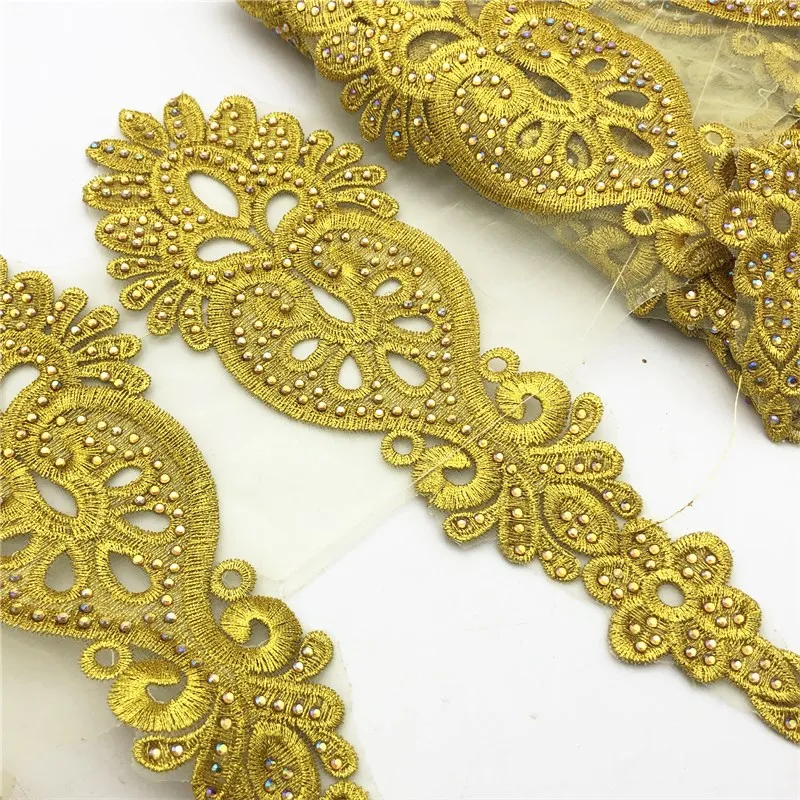 5 ярдов золотые стразы кружево с металлической вышивкой Нигерия Венеция вязаный
