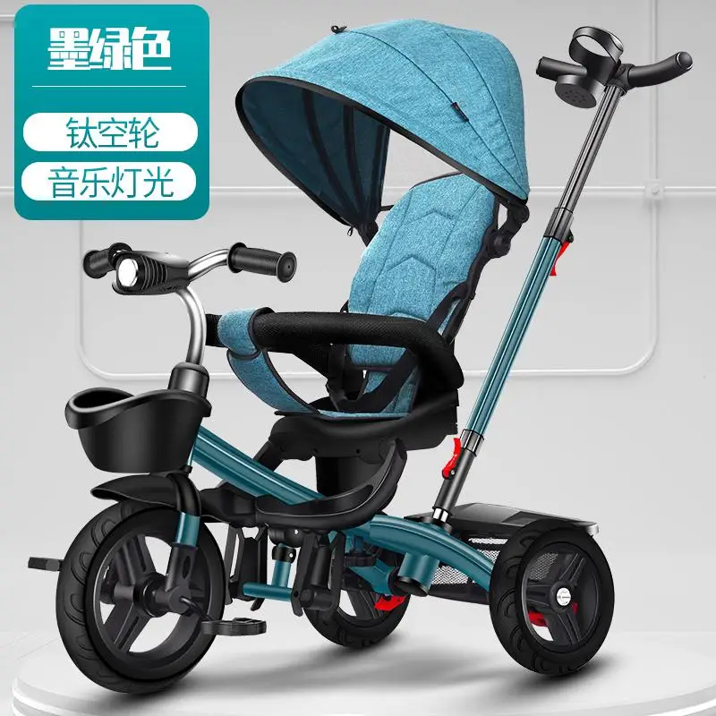 Children's tricycle two-way implementation of bicycles 1-6 years old children's bicycles with music flash baby stroller - Цвет: Green A
