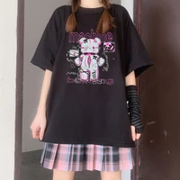 japanese anime cartoon print harajuku tops loose oversize vintage women t shirts punk cotton short sleeve summer black clothes