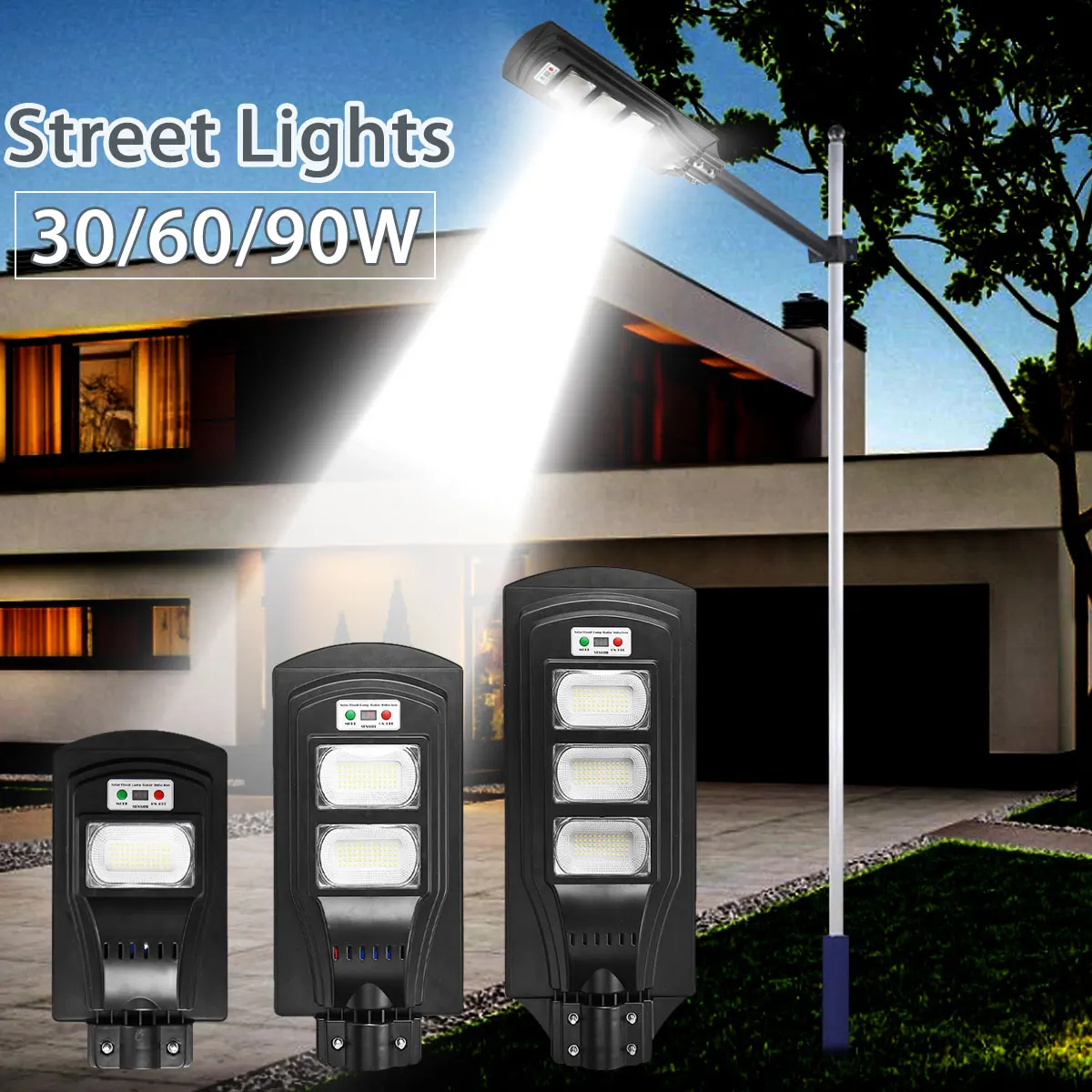 

30/60/90W LED Wall Lamp IP66 led Solar Street Light Radar motion 2 In 1 Constantly bright Induction Solar Sensor Remote Control