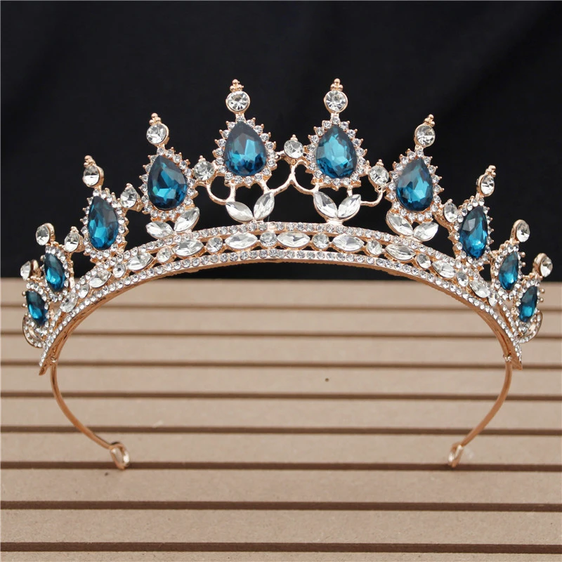 Gold Vintage Blue Винтажная красная Хрустальная свадебная корона, Цветочная повязка на голову, свадебные диадемы и короны для королевы, выпускного, свадебные украшения для волос, аксессуары для головы - Окраска металла: Gold Vintage Blue