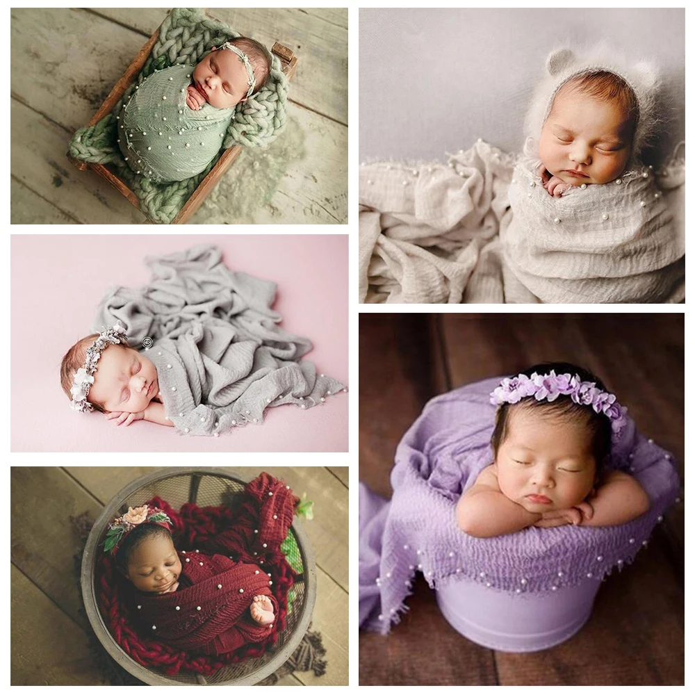 Newborn Baby Photo Shoot Props Pearls Cotton Wraps with Tassels Photography Accessories Basket Filler Infant Blanket Backdrop baby hollow lace blanket cotton handmade backdrop blanket newborn photography props basket filling cloth photography accessories