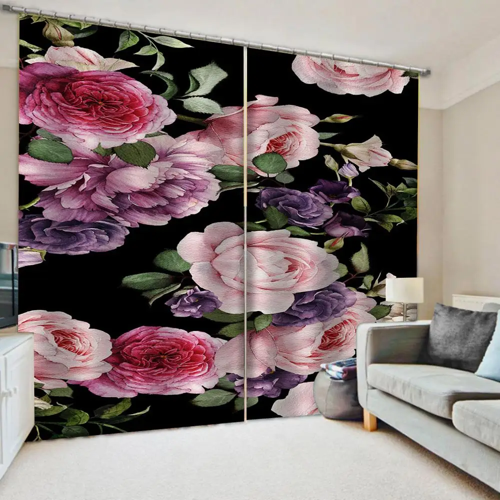 

Large flower curtains European Curtains Photo Painted 3D Curtain Living room Blackout curtain