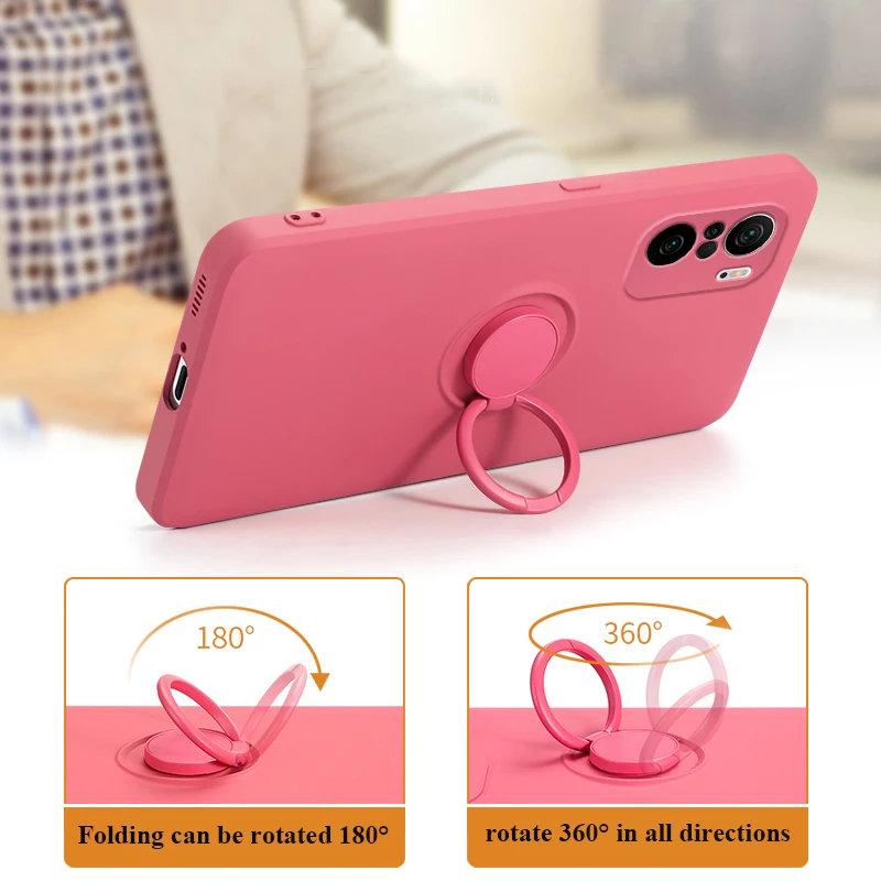 For Xiaomi Poco M5S  M5 M4 5G Case Liquid Silicone Finger Ring Holder Lanyard Soft Cover Phone Case For Xiaomi 11 Lite Fundas
