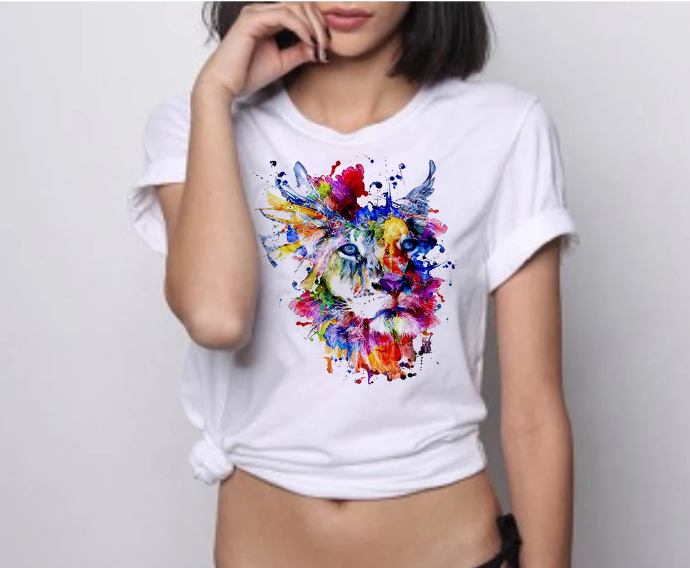 Женская футболка С Рисунком Тигра Ggraffiti Повседневная с принтом летняя короткими