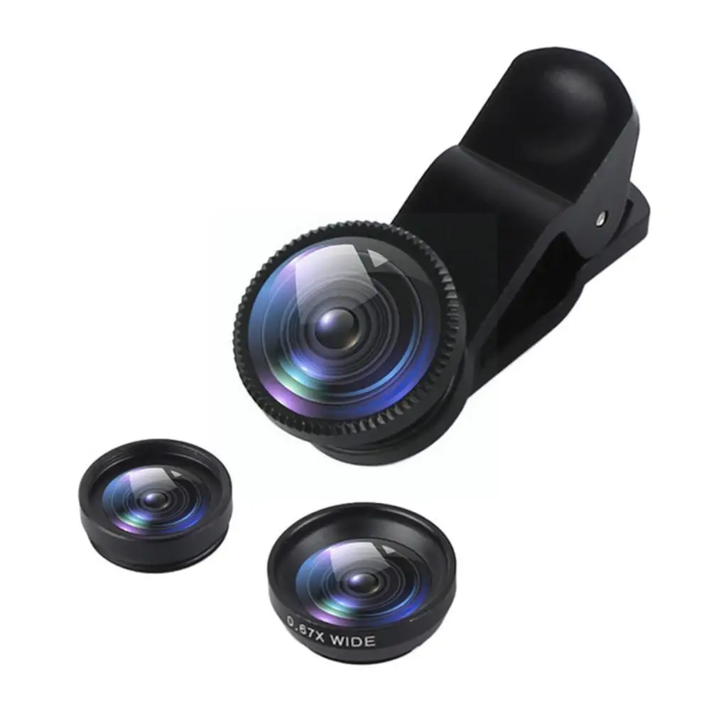 

3-in-1 Wide Angle Macro Fisheye Lens Camera Kits Mobile Phone Fish Eye Lenses with Clip 0.67x for Phone All Cell Phones K6V6