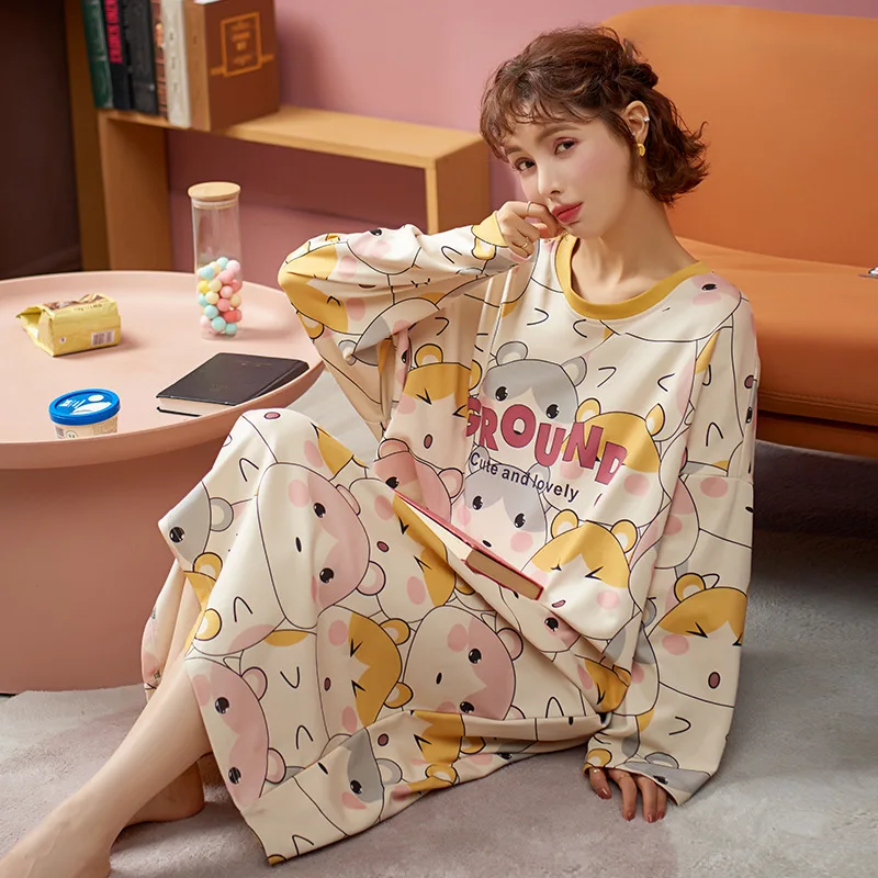 NIGHTWA Ночная сорочка Осенняя Женская хлопковая ночная рубашка с длинным рукавом в