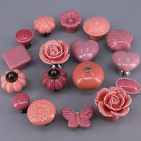 1pcs pink ceramic kitchen cabinet drawer knob handle dresser cupboard furniture handle pull knob