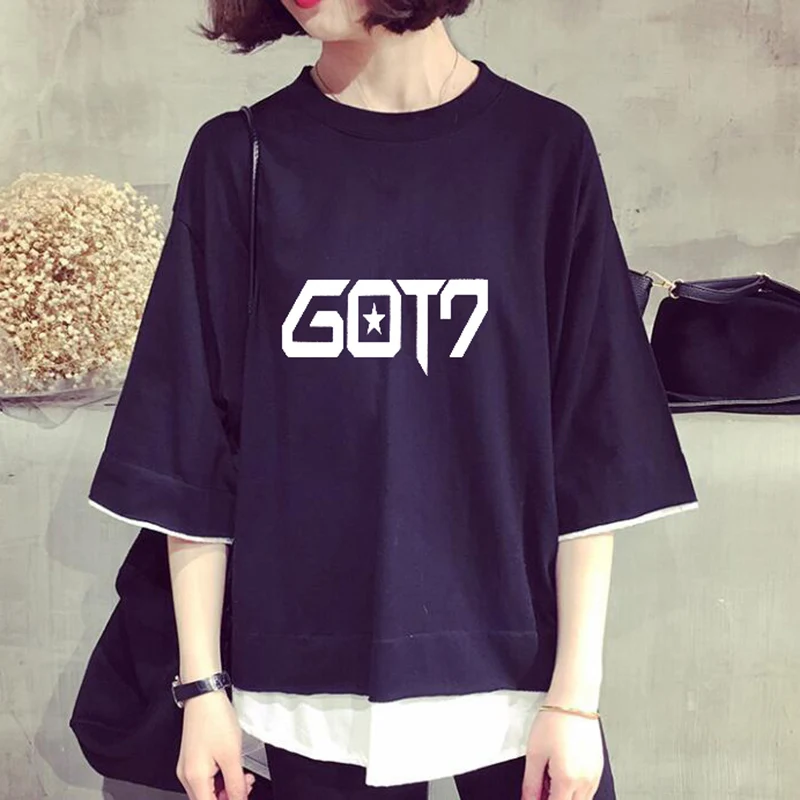 Новинка футболка с надписью группы Kpop GOT7 коротким рукавом модная летняя топы