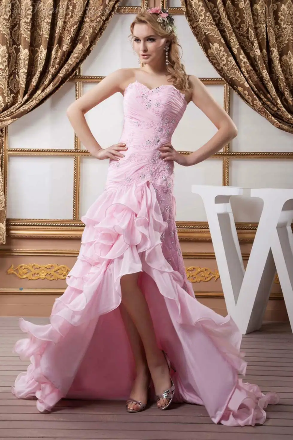 

Sale Empire Carpet open leg New pink Mermaid Low Beading Formal Gown Party Pageant Front Long Back Prom Bespoke Wedding Dresses