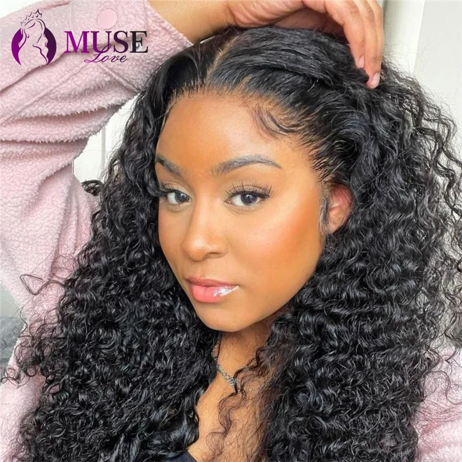 MUSE LOVE 13x4 Water Wave Frontal Wig HD Lace Front Human Hair Wigs For Women Water Wave 28 Inch Peruvian Curly Human Hair Wigs