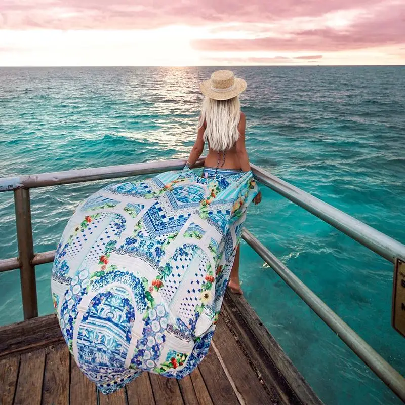 

Women's Printed Long Cardigans Loose Swimsuit Cover Ups Bohemian Beach Sunscreen Clothing
