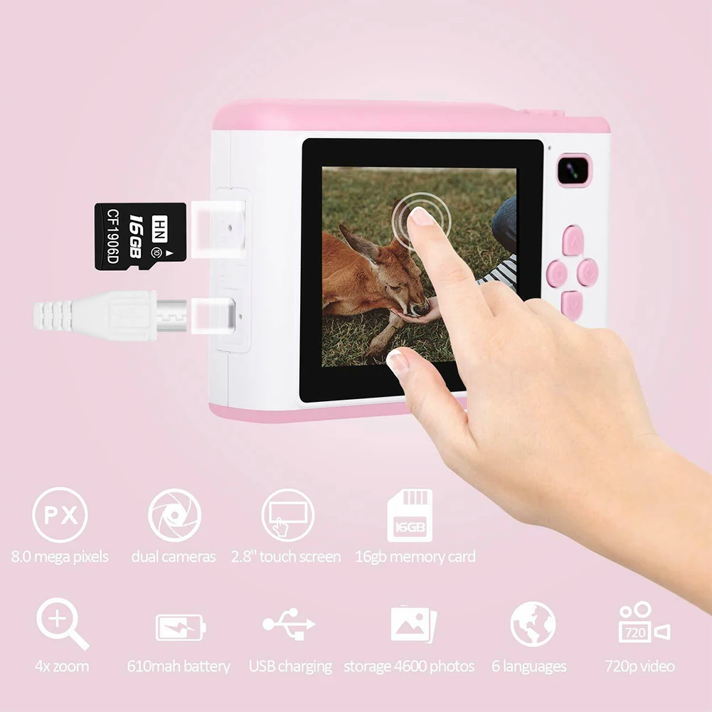 2.8 Inch Digital Cameras Portable Dual Lens Touch Screen Mini Gift Recording Large Capacity Kids Photo Travel Front Rear |