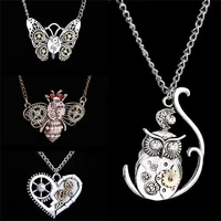 steampunk heart shaped mechanical gear necklace goth retro insect owl clavicle necklace wholesale