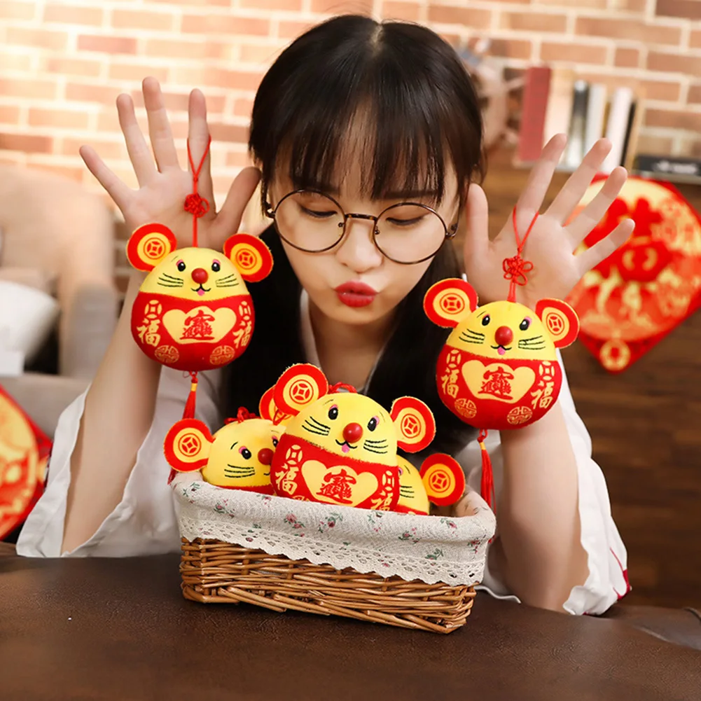 2020 китайская Новогодняя плюшевая игрушка год кулон крыса китайский узел красная