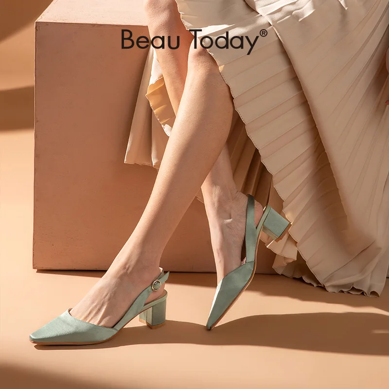 Босоножки BeauToday женские с острым носком шелковая ткань ремешок пряжкой сандалии