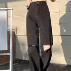 Женские свободные тонкие драпированные Брюки с широкими штанинами, черные классические рваные джинсы с высокой талией и прямыми штанинами для весны и осени