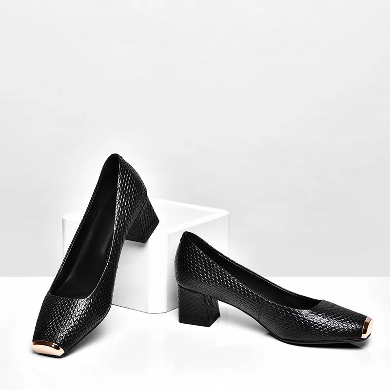 

ASUMER 2020 top quality genuine leather shoes women pumps metal square toe spring summer single shoes ladies dress shoes black