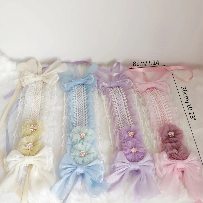 

Girls Ruffles Lace Flower Headwear Multilayered Lace with Ribbon Bowknot Adorn Headband Maid Anime Lolita Hair Ornaments