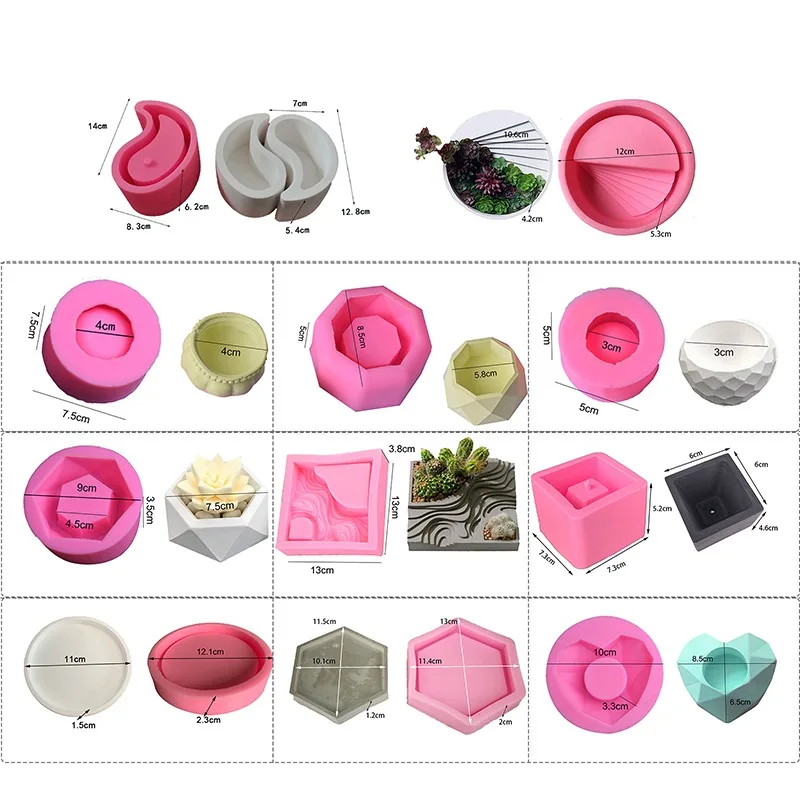 

Hexagon Bloempot Beton Siliconen Mal Voor Succulenten Ronde Pen Container Gips Gips Mal Cement Klei Mallen