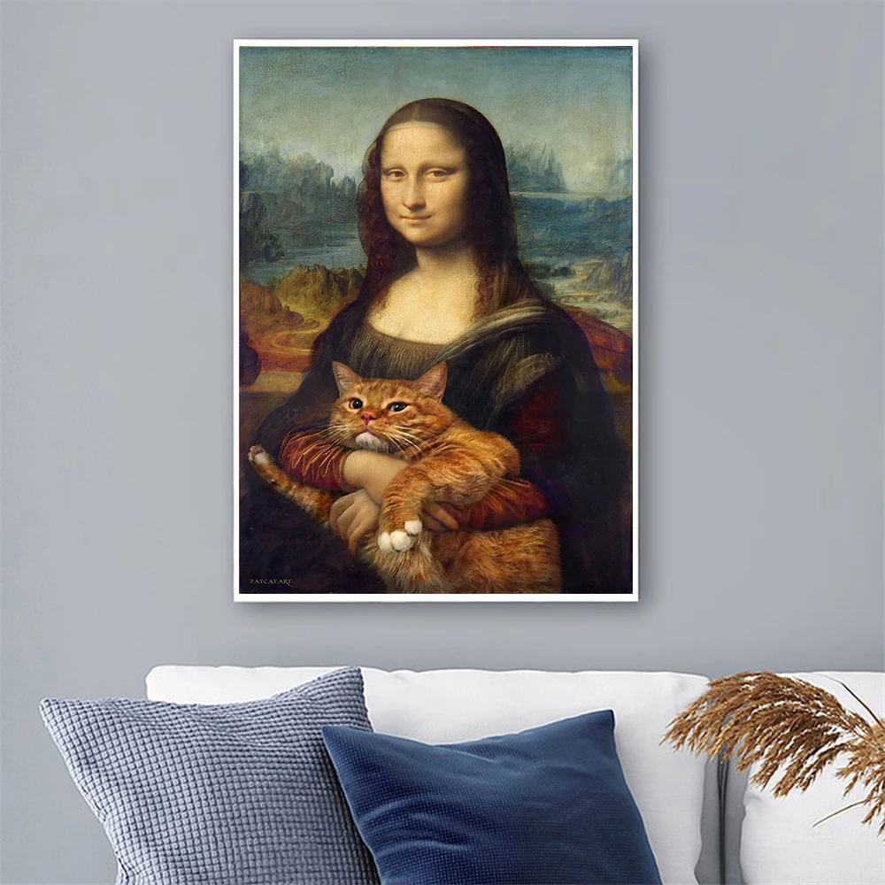 Ретро холст картины Spoof Mona Lisa Cat граффити искусство абстрактный живопись плакаты