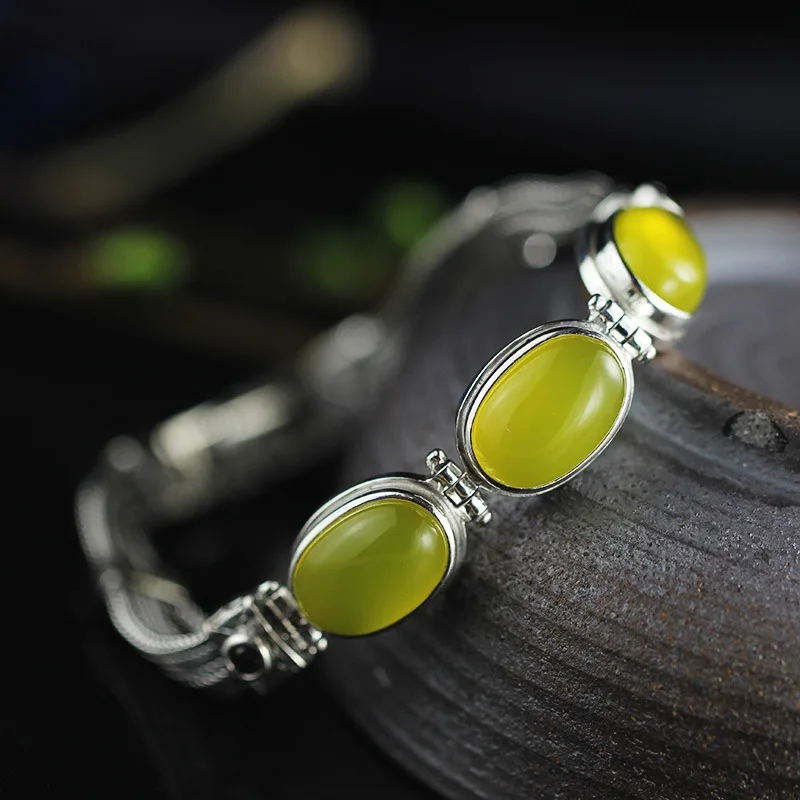 Настоящий чистый 925 пробы Серебряный женский браслет с натуральным цитриновый