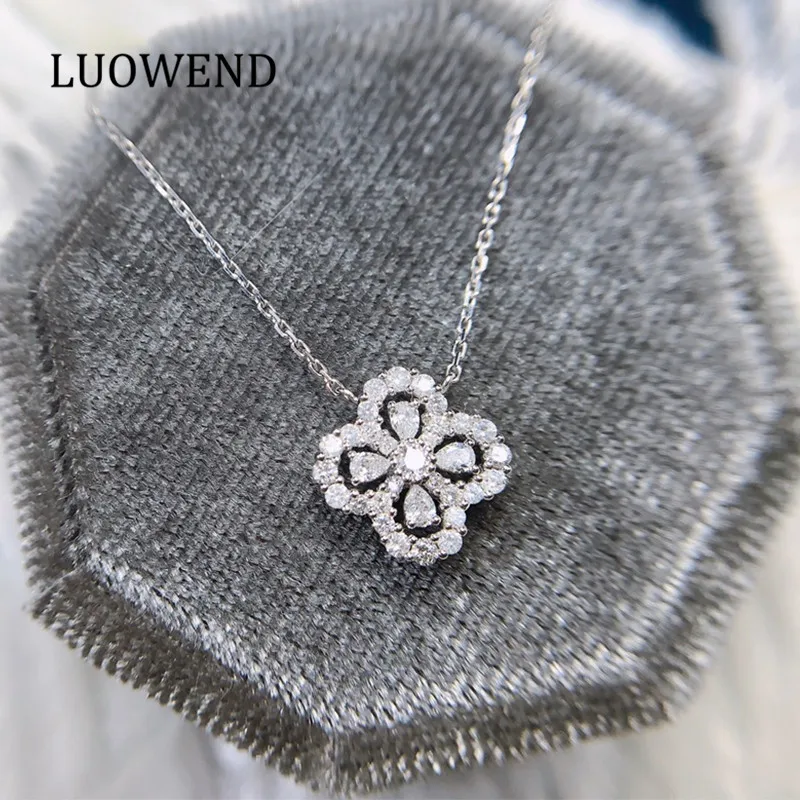LUOWEND 100% 18K ожерелье из белого золота с подвеской настоящего натурального
