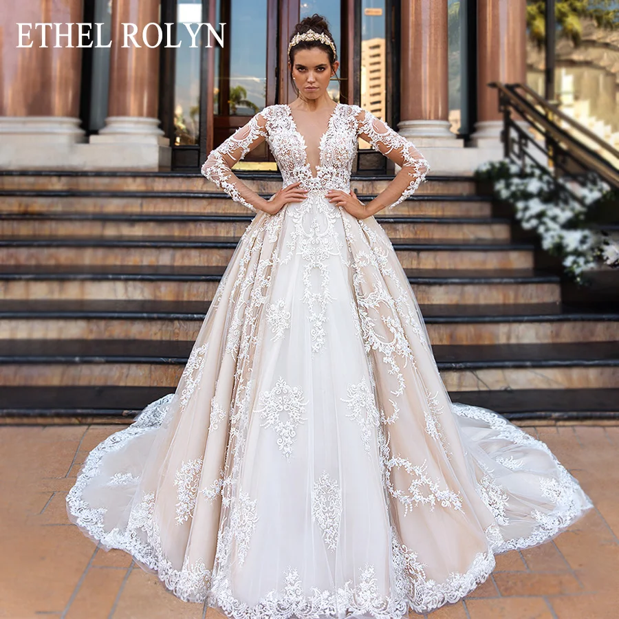 

ETHEL ROLYN Luxury Wedding Dresses For Women 2023 Beaded Lace Appliques Sexy V-neck Princess Bride Gowns Vestido De Noiva