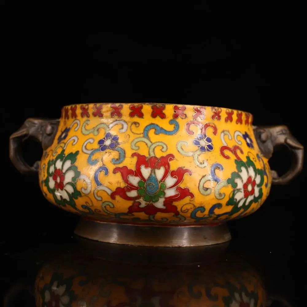 

Wedding Decoration Chinese Collection Of Old Pure Copper Handmade Cloisonne Elephant Ear Incense Burner Incense