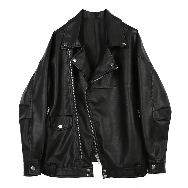

2021 Fashion Loose Short Biker PU Faux Leather Jackets Coat Outfit for Women 130
