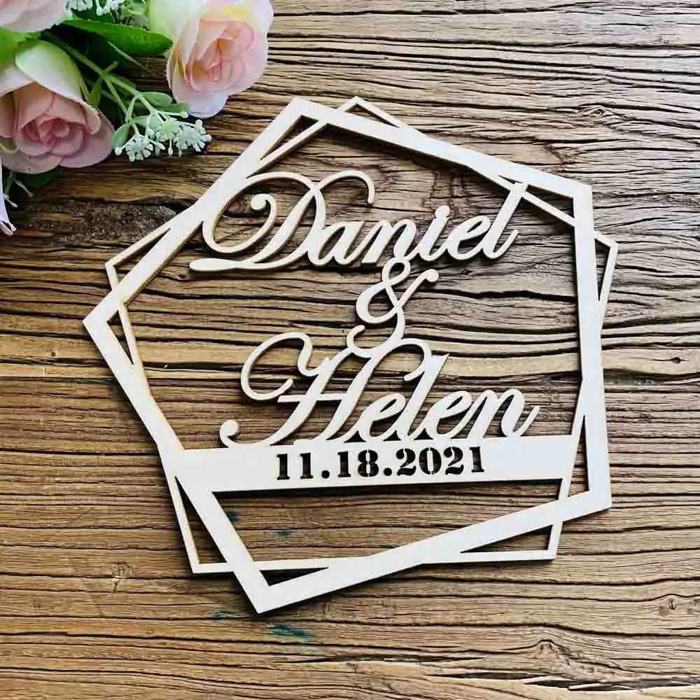 Деревянный реквизит для свадебной фотосъемки с именем и датой на заказ