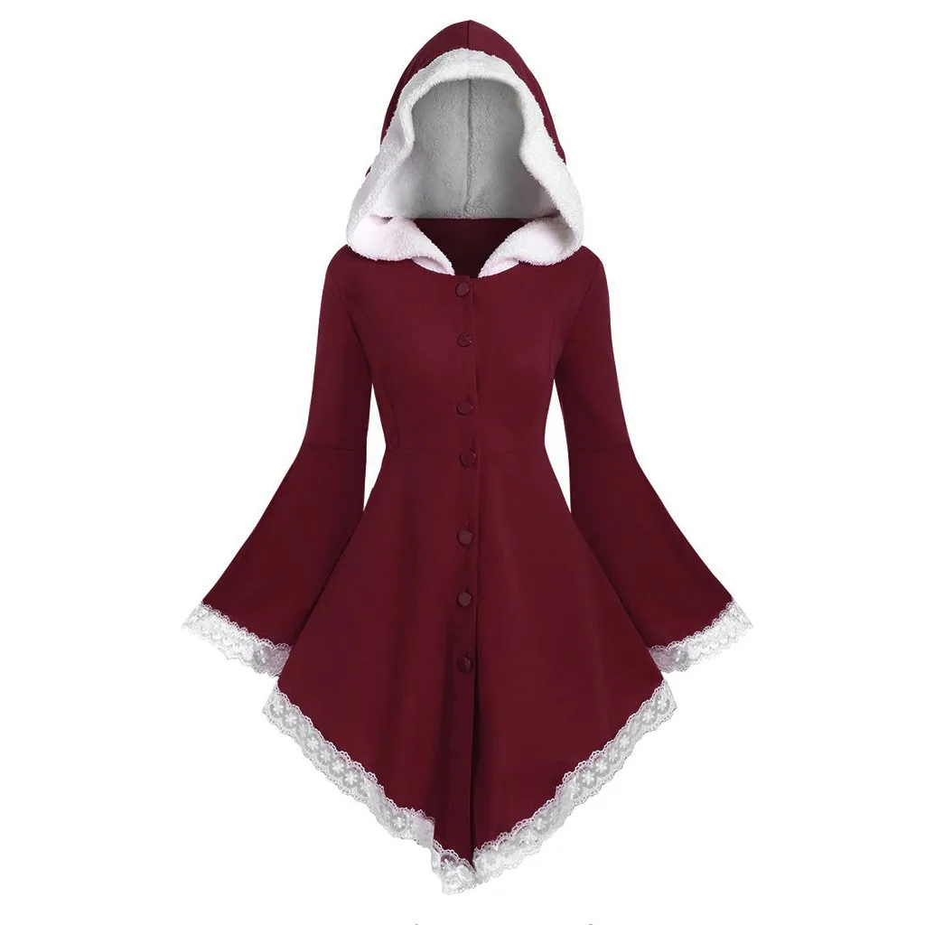Зимнее женское платье в стиле ретро однотонное с капюшоном и пуговицами теплое