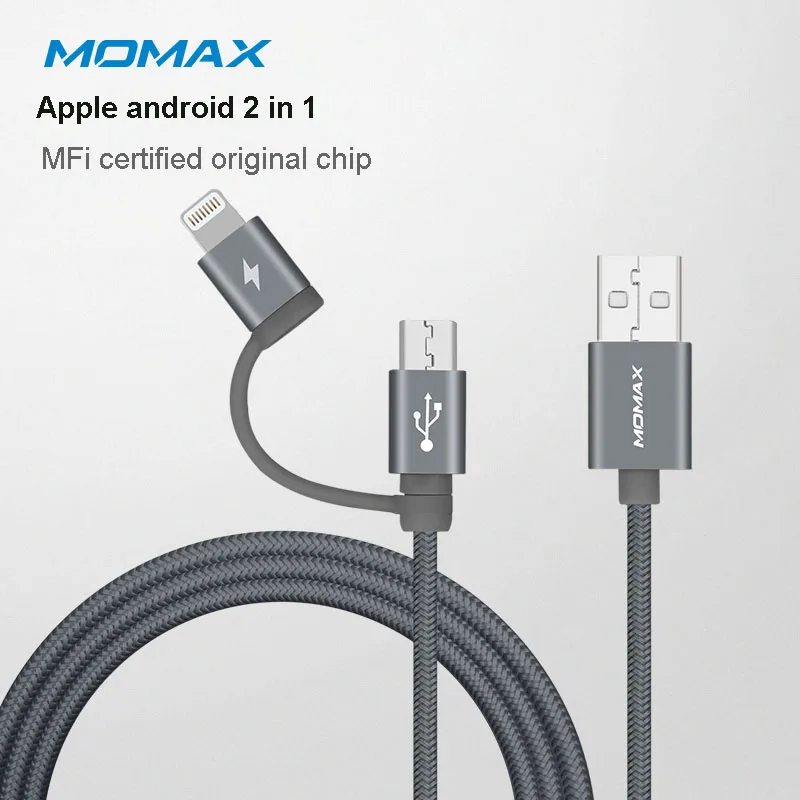 MOMAX DL15 USB A к Micro Lightning usb кабель для передачи данных mini ios MIF Сертификация Плетеный