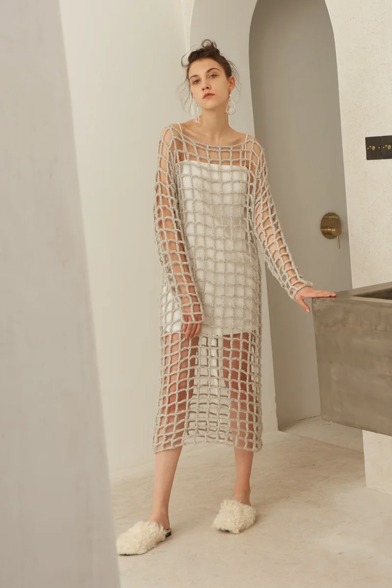 

Women Dress A-Line Long Sleeve High Waist O-neck Mesh Vintage Mini Woman Dresses Elegant French Chic Autumn Or Spring New