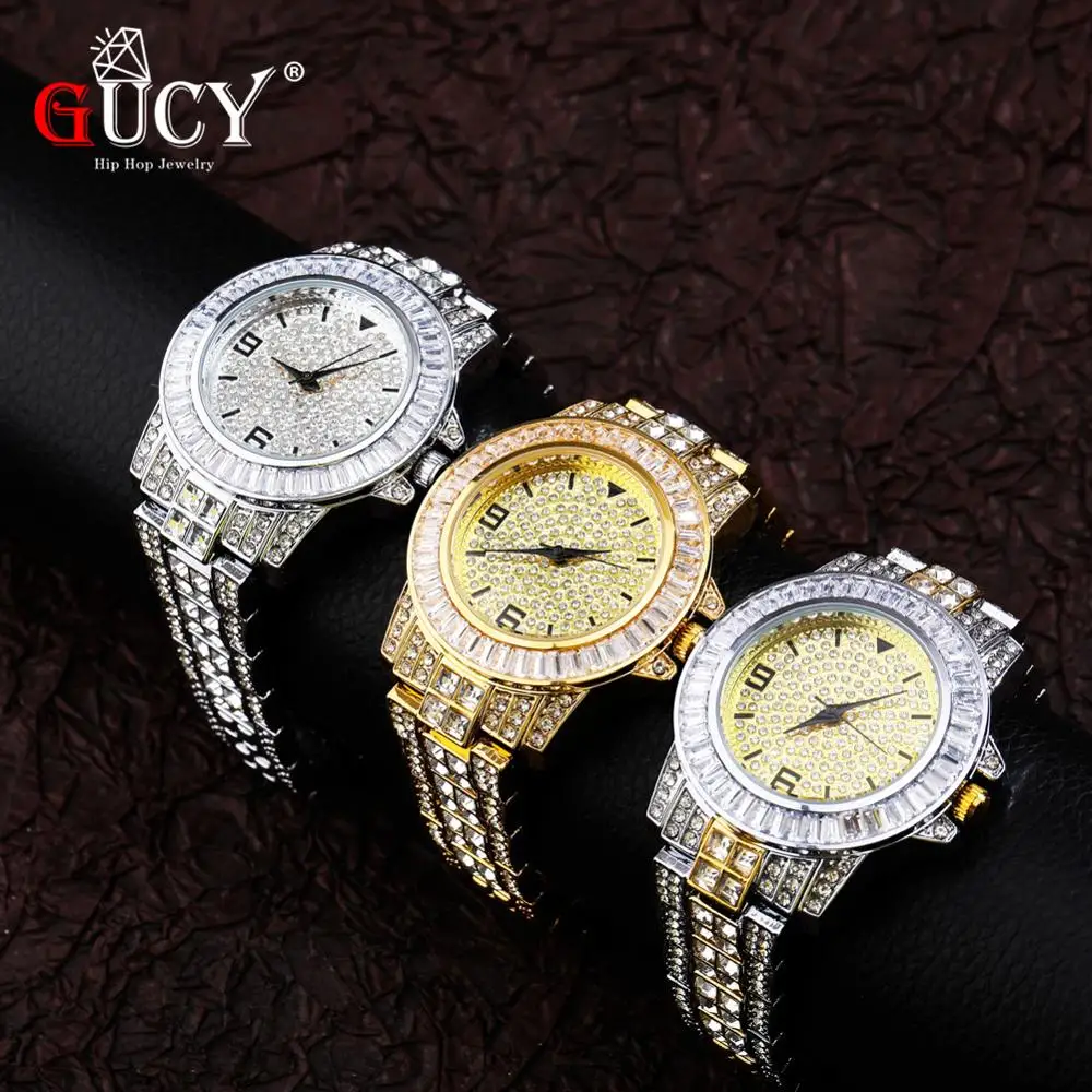 GUCY AAA ICED OUT хип-хоп наручные часы с микро pave CZ браслет из нержавеющей стали Прямая поставка
