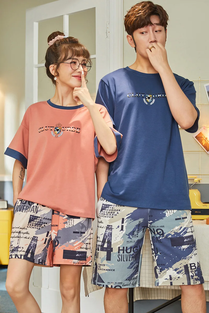 

Fashion Cartoon Printing Round Neck Nightwear Men's Hip Hop Shorts Plus Size Homewear Summer Couples Short Sleeve Pajamas Set