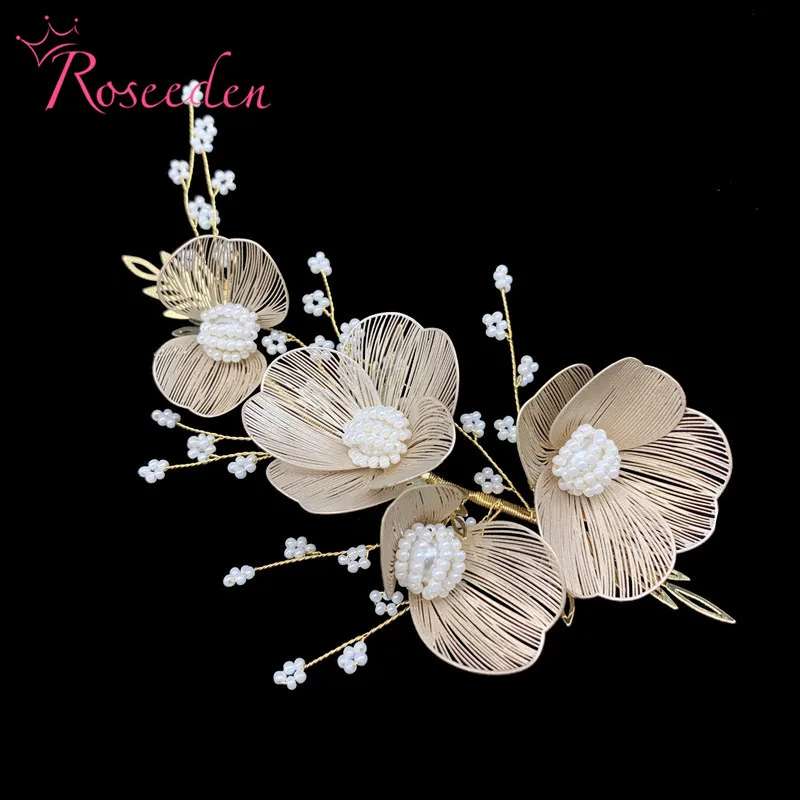 

Wedding Hair Accessories Gold Headband Woman Bride Flowers Head Band Ornament Vintage Bridal Headpieces RE3791-2