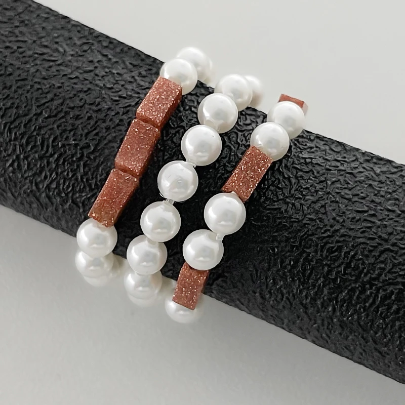 Кольцо женское кольцо из натурального камня модное песчаника с жемчугом