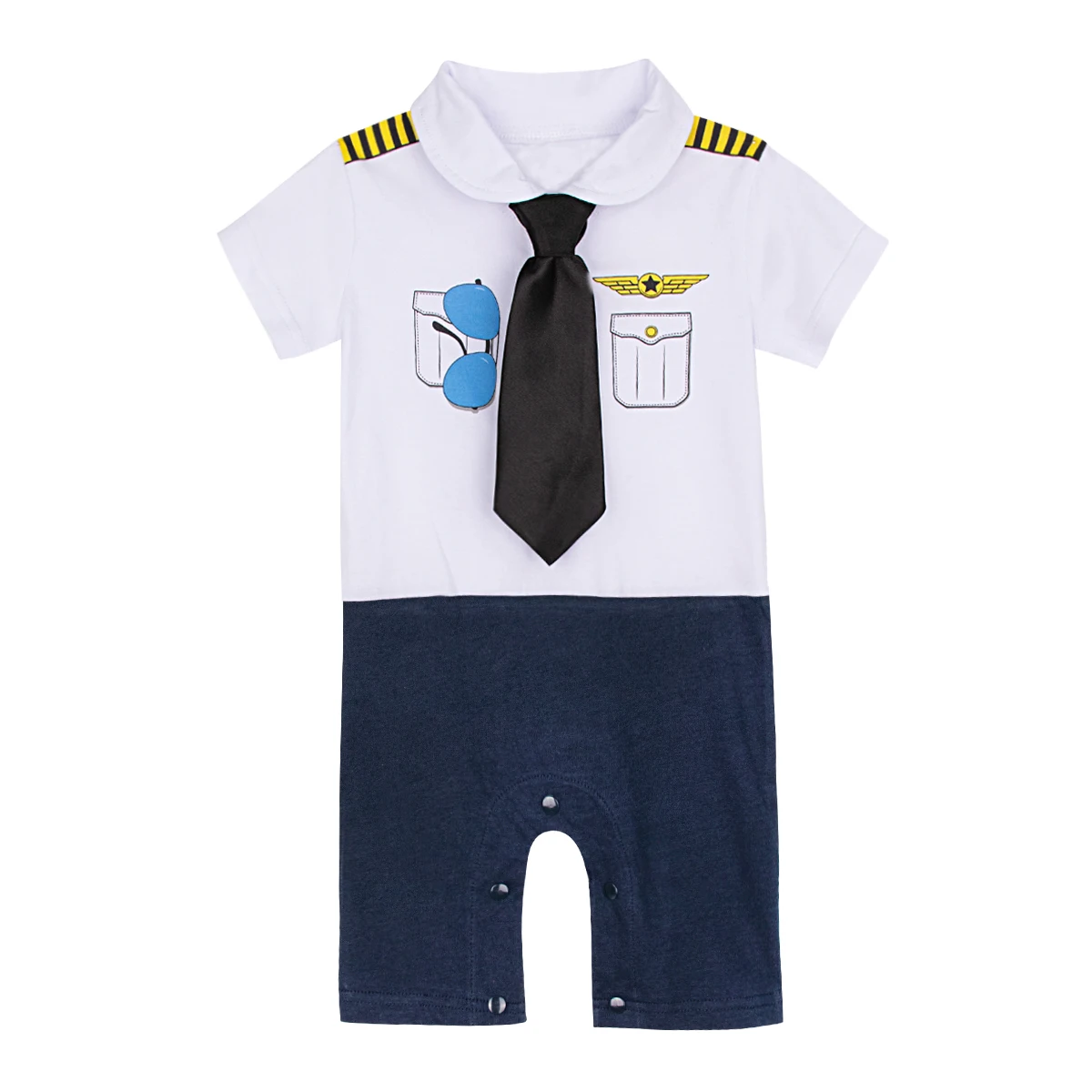 Фото Baby Boys Pilot Romper Outfits Infant Cosplay Jumpsuit Toddler Clothing Sets with Tie Hat Newborn Costume Short Cotton Outfits №2