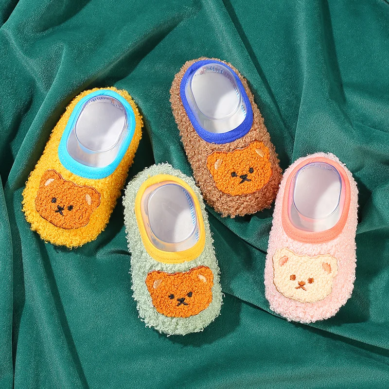 Cute Bear Floor Socks Anti-slip Newborn Warm Sock Plus Velvet For Infant Boys Girls Toddler Soft Sole Indoor Baby Socks Winter