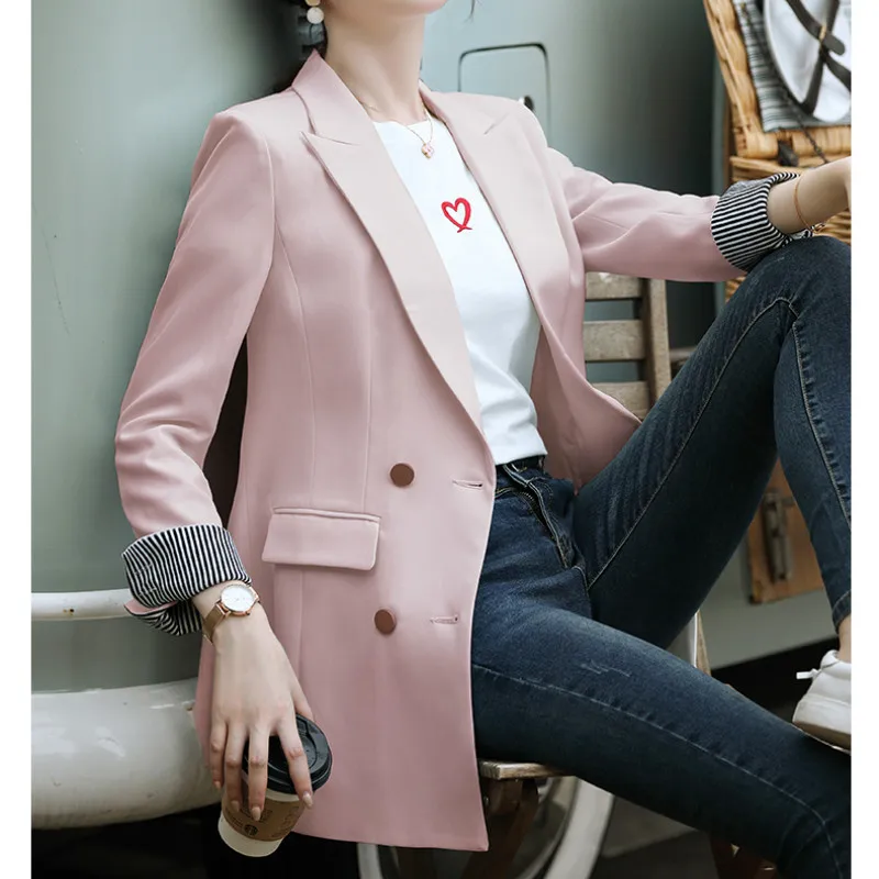 

Fall 2019 Women Blazers and Jackets Striped Revers Long Sleeve Slim Blazer Autumn Outwear Plus Size Office Lady Blazer S-4XL