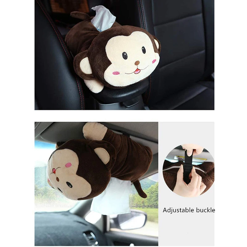 

Plush Toy Style Anime Hanging Holder Tissue Box Cartoon Tissue Cover Paper Holder Napkin Box Paper Storage(Monkey)