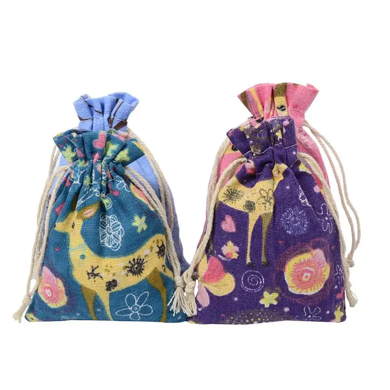 

2 шт рождественские подарочные сумки на шнурке милые лося конфеты сумка-мешок на шнурке дорожный мешок для хранения ювелирных изделий мешок подарка