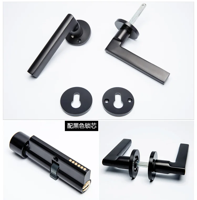 

Black space aluminum door handle Interior / Bedroom door lock Split Silent door lock ,Door hardware
