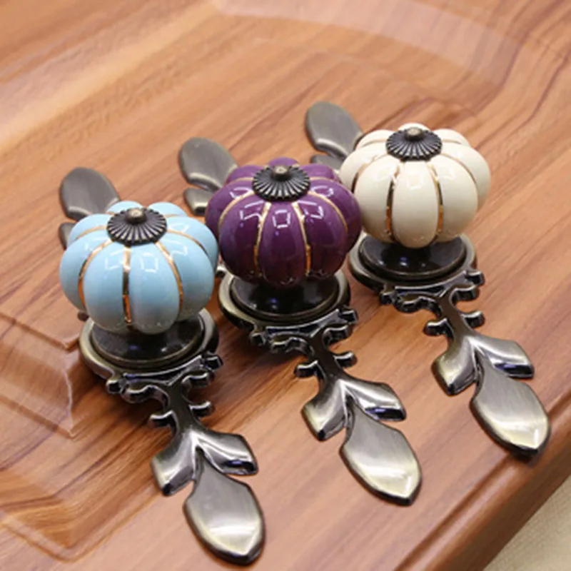 

Ceramics Zinc Alloy Pumpkin Shape Furniture Handles Handles for Cabinet Drawers Plating Modern Home Improvement Chinese Pastoral